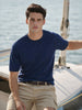 Men's Navy Blue Oversized Fit Textured Flat Knit Crew Neck T-Shirt