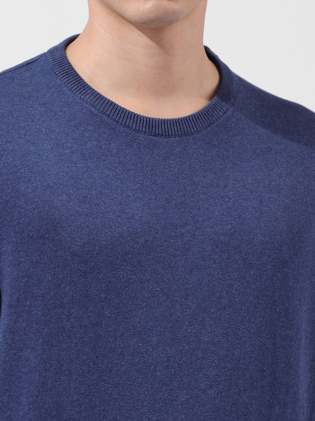 Men's Navy Blue Oversized Fit Textured Flat Knit Crew Neck T-Shirt