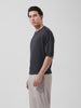 Men's Grey Oversized Fit Textured Flat Knit Crew Neck T-Shirt