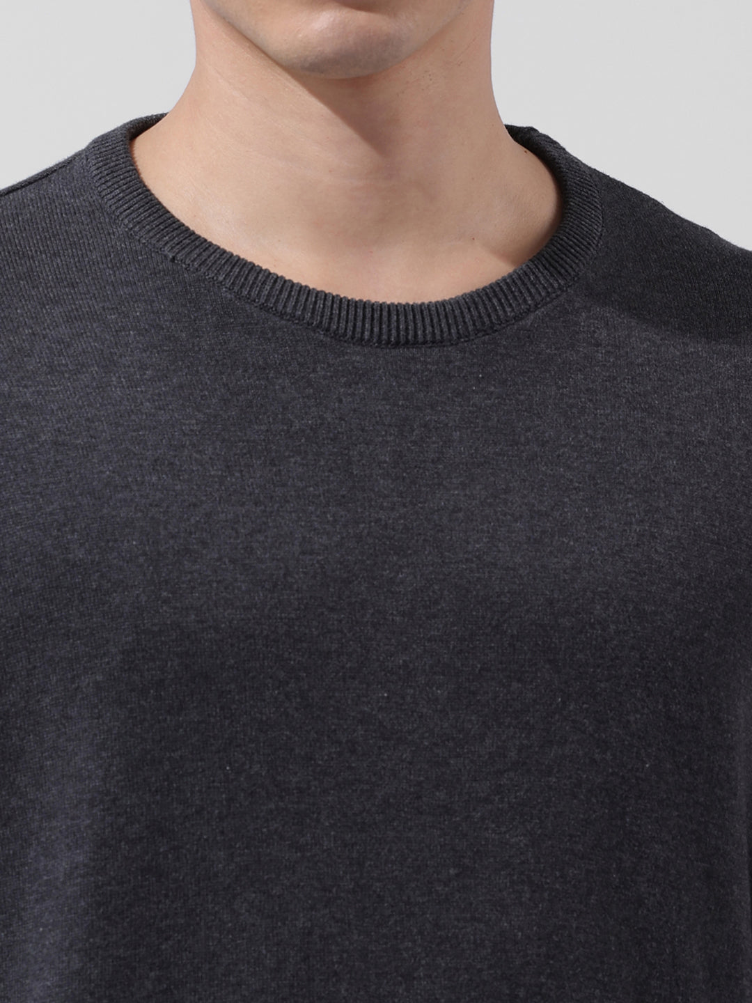 Men's Grey Oversized Fit Textured Flat Knit Crew Neck T-Shirt
