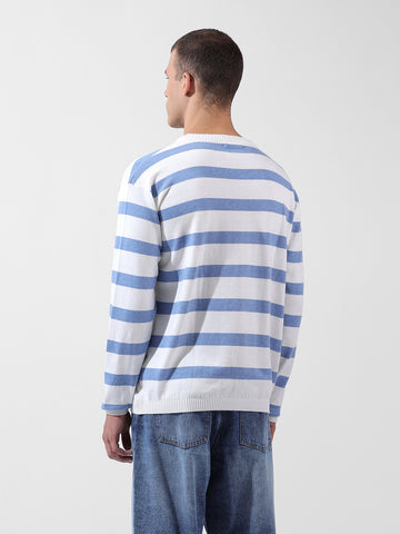 Men's White Oversized Fit Textured Flat Knit Polo Collar T-Shirt