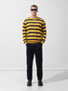 Men's Yellow Oversized Fit Textured Flat Knit Crew Neck T-Shirt