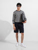 Men's Navy Blue Oversized Fit Striped Flat Knit T-Shirt