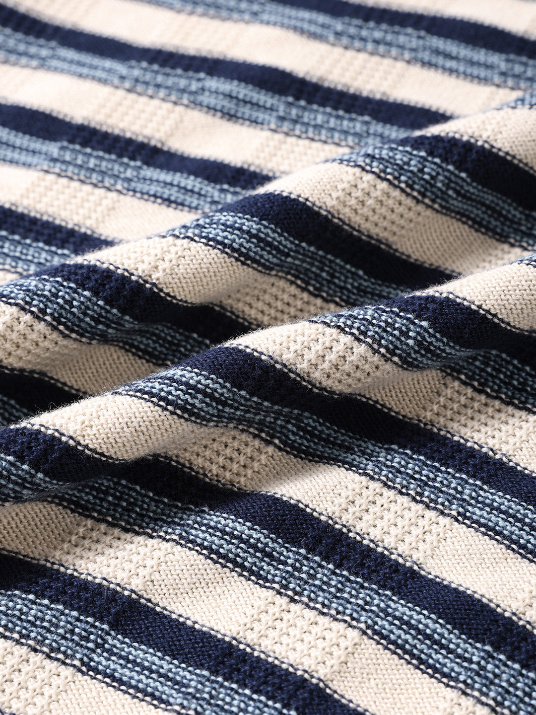 Men's Navy Blue Oversized Fit Striped Flat Knit T-Shirt