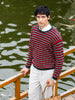Men's Green Oversized Fit Striped Flat Knit T-Shirt