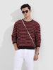 Men's Green Oversized Fit Striped Flat Knit T-Shirt