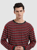 Men's Green Oversized Fit Striped Flat Knit T-Shirt