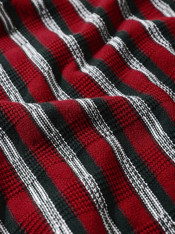 Men's Green Oversized Fit Striped Flat Knit T-Shirt