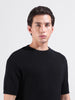 Men's Black Slim Fit Textured Flat Knit Polo Collar T-Shirt