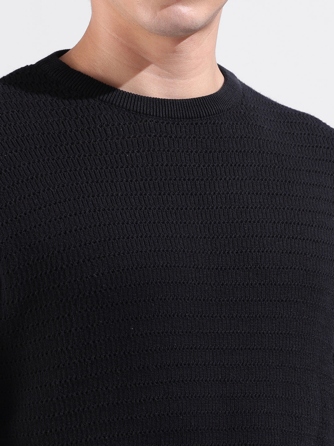 Men's Black Slim Fit Textured Flat Knit Polo Collar T-Shirt