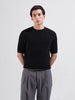 Men's Black Slim Fit Textured Flat Knit Polo Collar T-Shirt
