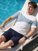 Men's White Slim Fit Colourblocked Flat Knit T-Shirt