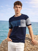 Men's Navy Blue Slim Fit Colourblocked Flat Knit Crew Neck T-Shirt