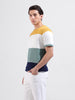 Men's Multicolor Slim Fit Colourblocked Flat Knit Crew Neck T-Shirt