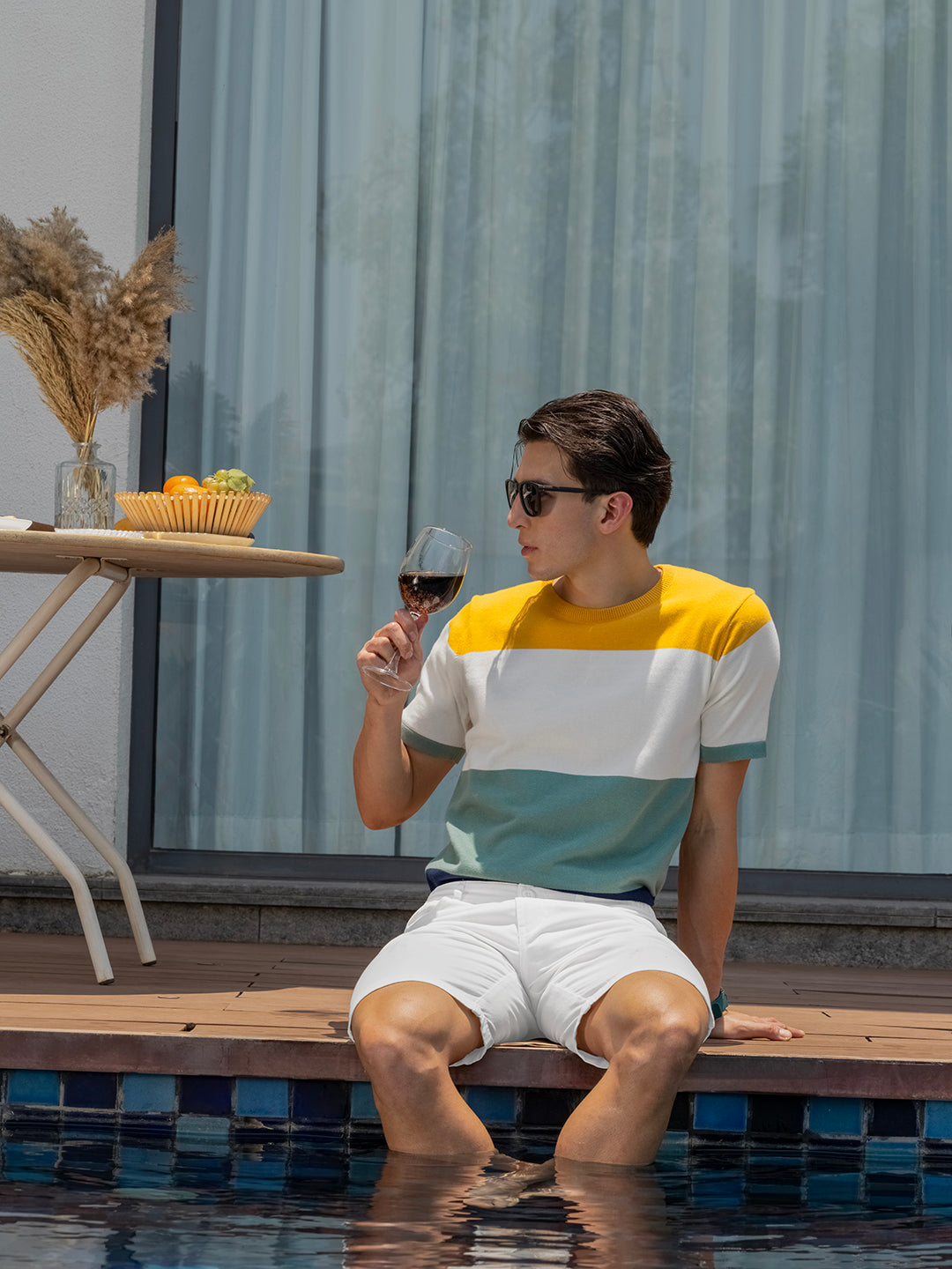 Men's Multicolor Slim Fit Colourblocked Flat Knit Crew Neck T-Shirt