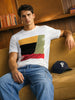 Men's White Slim Fit Textured Flat Knit Polo Collar T-Shirt