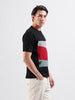 Men's Black Slim Fit Textured Flat Knit Crew Neck T-Shirt