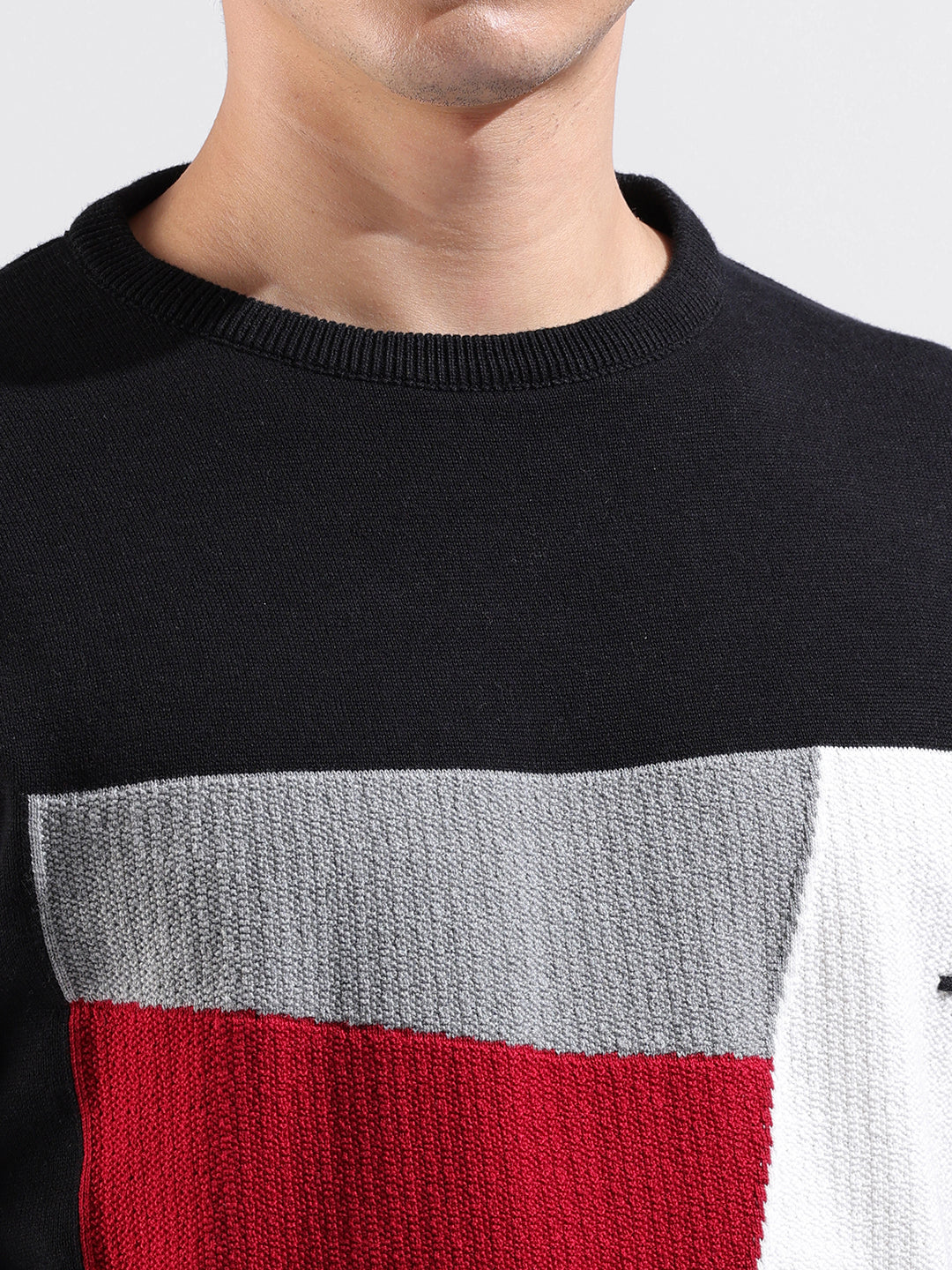 Men's Black Slim Fit Textured Flat Knit Crew Neck T-Shirt