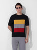 Men's Black Slim Fit Textured Flat Knit Polo Collar T-Shirt