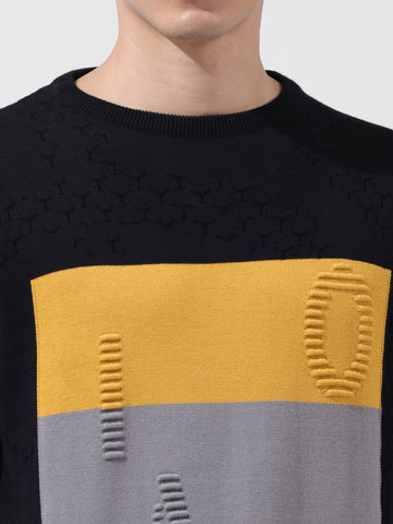 Men's Black Slim Fit Textured Flat Knit Polo Collar T-Shirt
