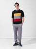 Men's Black Slim Fit Textured Flat Knit Polo Collar T-Shirt