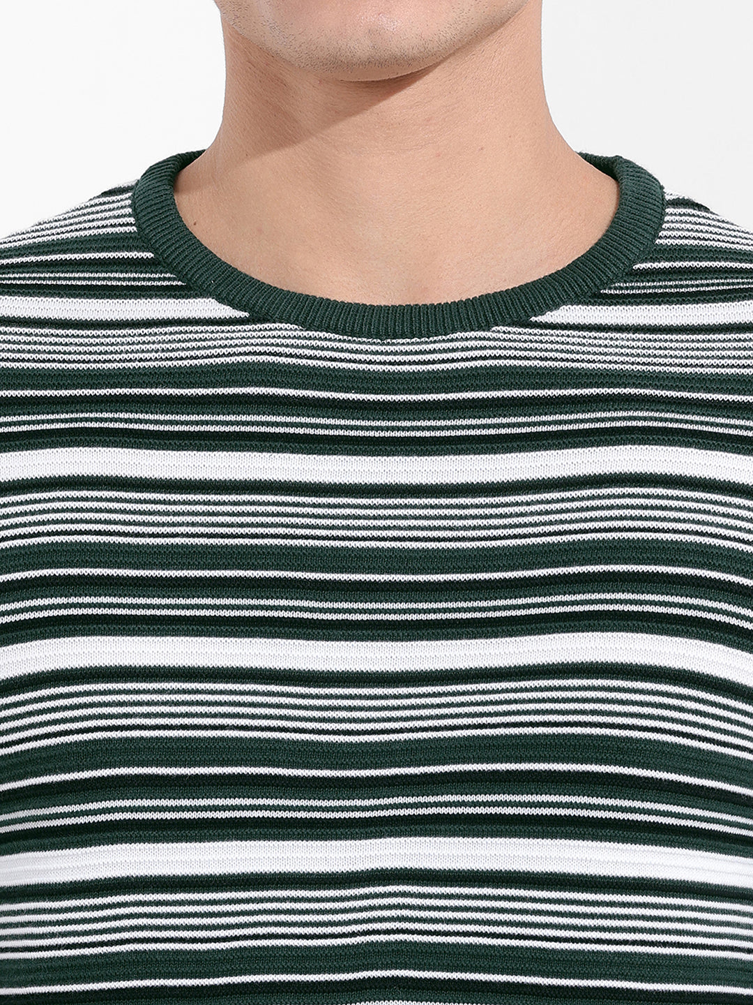 Men's Bottle Green Slim Fit Textured Flat Knit T-Shirt
