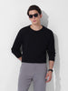 Men's Black Slim Fit Textured Flat Knit Polo Collar T-Shirt
