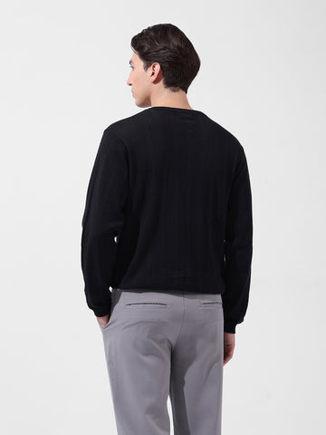Men's Black Slim Fit Textured Flat Knit Polo Collar T-Shirt