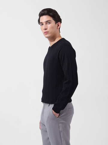 Men's Black Slim Fit Textured Flat Knit Polo Collar T-Shirt
