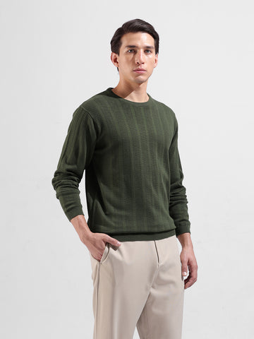 Men's Green Slim Fit Textured Flat Knit Polo Collar T-Shirt