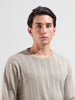 Men's Beige Slim Fit Striped Flat Knit Crew Neck T-Shirt