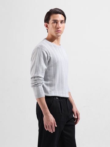 Men's Grey Slim Fit Textured Flat Knit Crew Neck T-Shirt