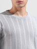 Men's Grey Slim Fit Textured Flat Knit Crew Neck T-Shirt