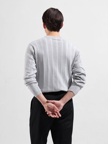 Men's Grey Slim Fit Textured Flat Knit Crew Neck T-Shirt
