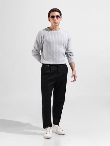 Men's Grey Slim Fit Textured Flat Knit Crew Neck T-Shirt