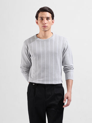 Men's Grey Slim Fit Textured Flat Knit Crew Neck T-Shirt