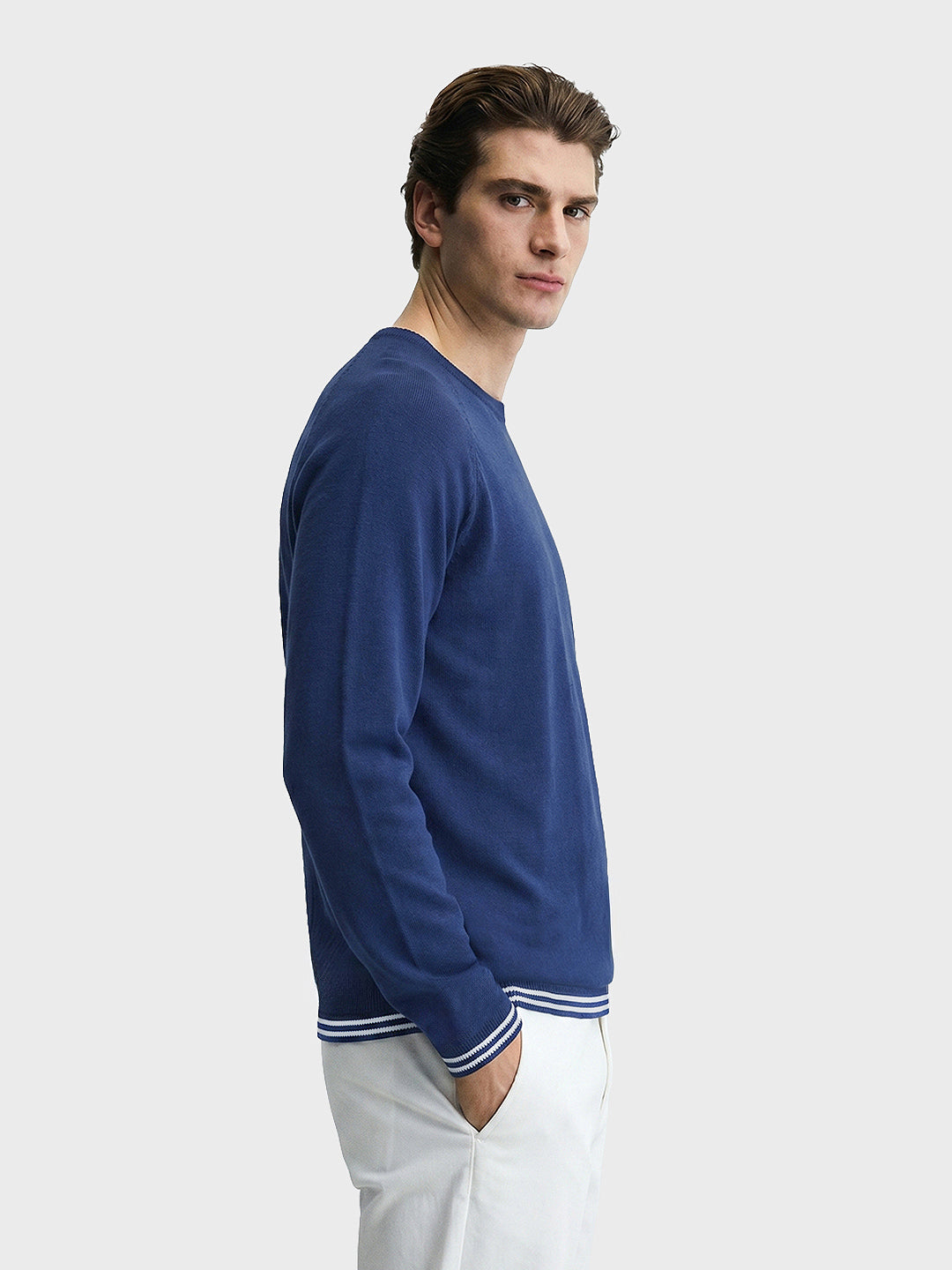 Men's Navy Blue Slim Fit Solid Flat Knit T-Shirt