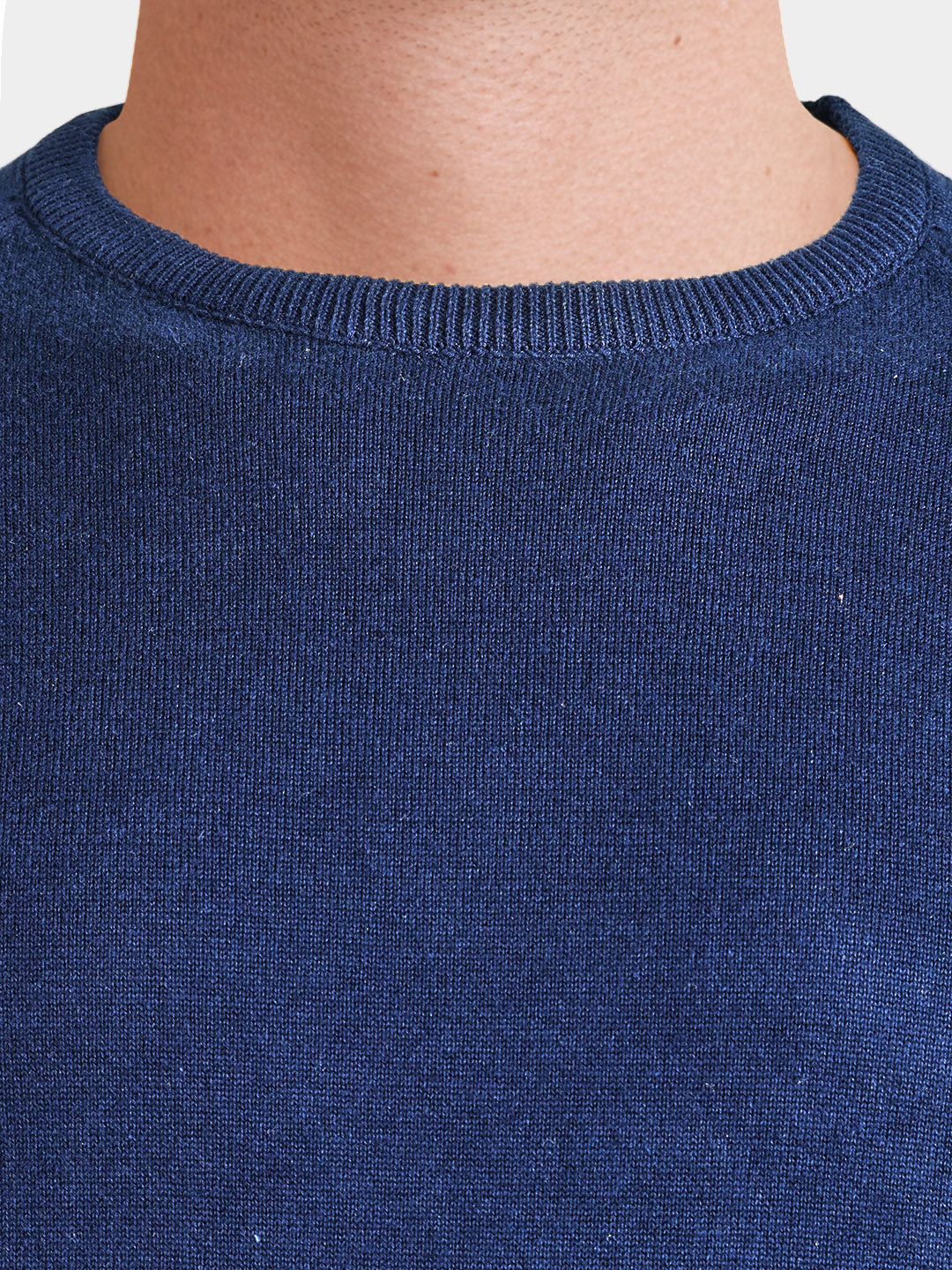 Men's Navy Blue Slim Fit Solid Flat Knit T-Shirt