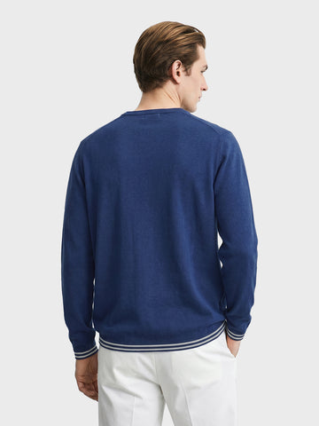Men's Navy Blue Slim Fit Solid Flat Knit T-Shirt