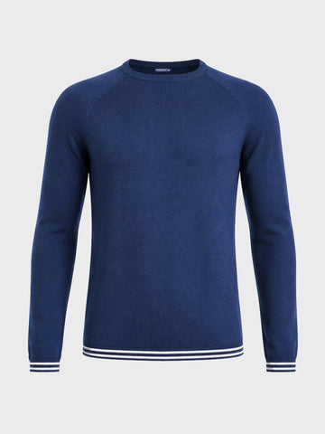 Men's Navy Blue Slim Fit Solid Flat Knit T-Shirt