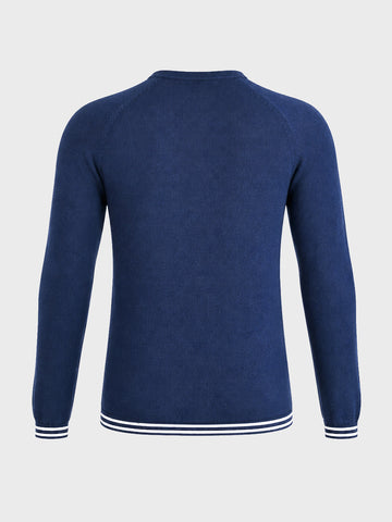 Men's Navy Blue Slim Fit Solid Flat Knit T-Shirt