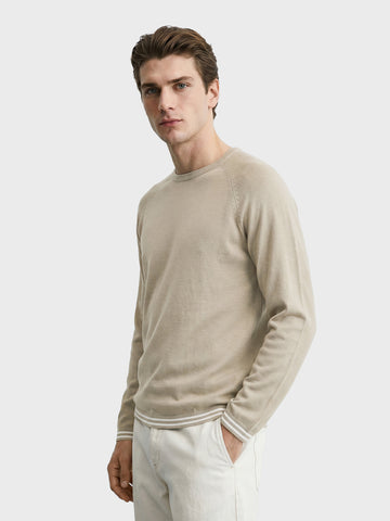 Men's Beige Slim Fit Solid Flat Knit T-Shirt