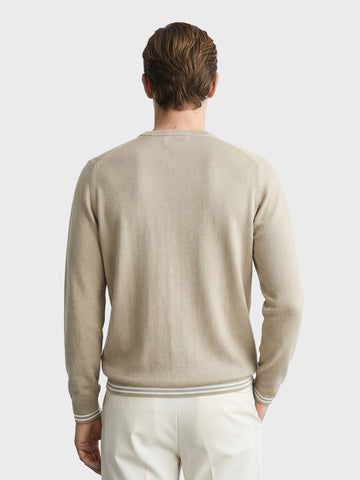 Men's Beige Slim Fit Solid Flat Knit T-Shirt