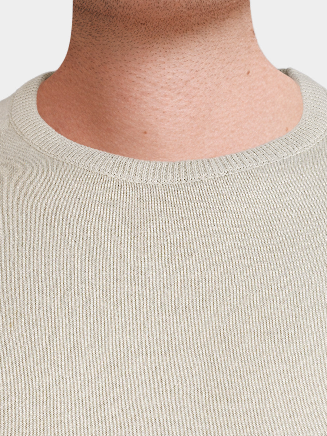 Men's Cream Slim Fit Textured Flat Knit T-Shirt