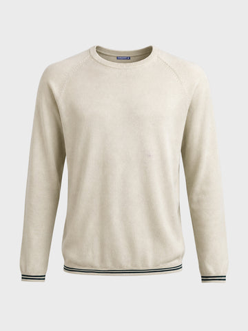 Men's Cream Slim Fit Textured Flat Knit T-Shirt