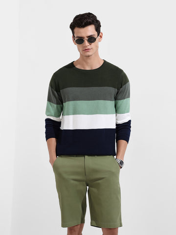 Men's Green Slim Fit Solid Flat Knit T-Shirt