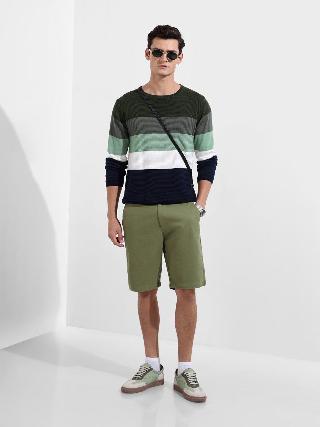Men's Green Slim Fit Solid Flat Knit T-Shirt