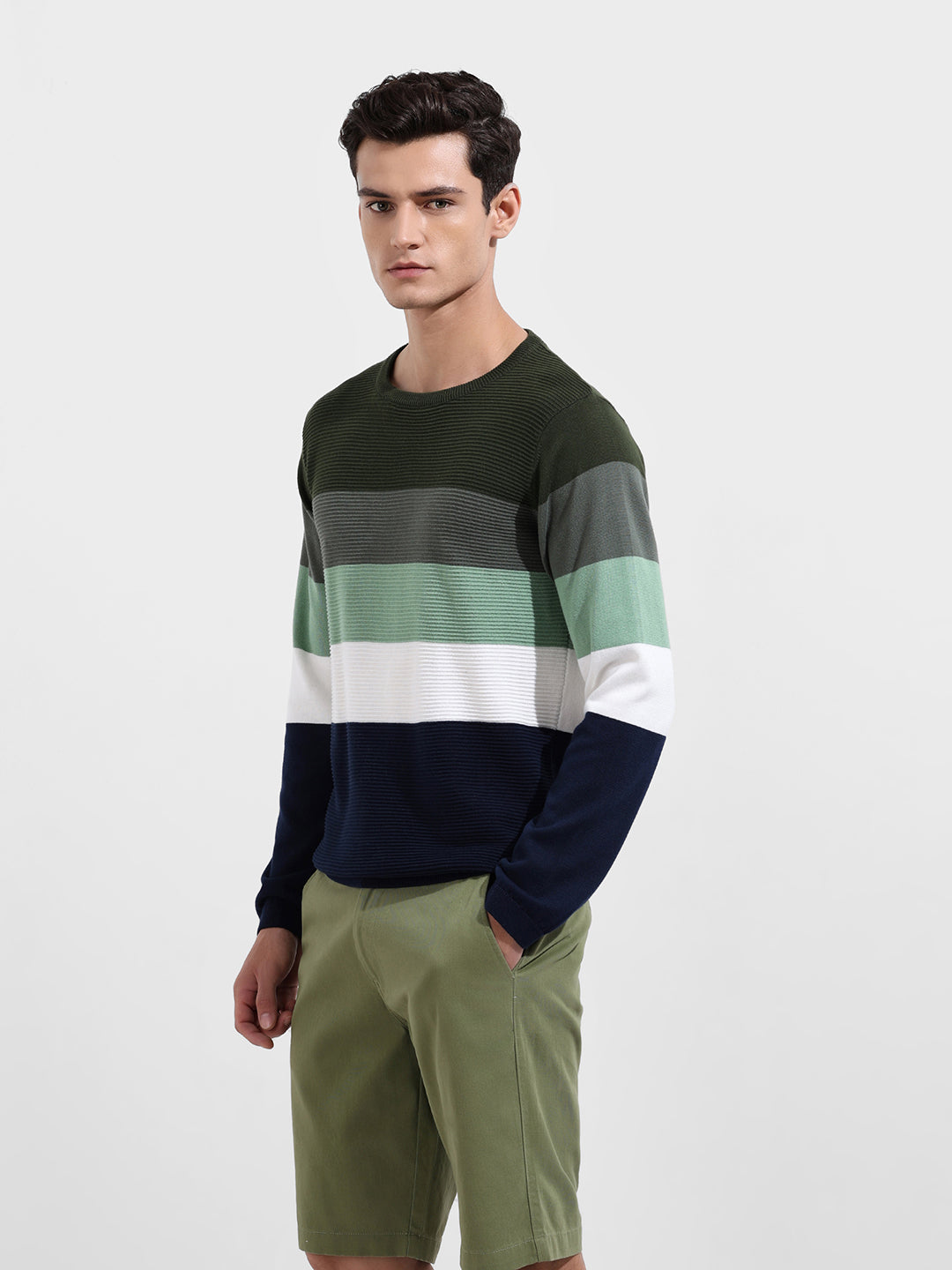 Men's Green Slim Fit Solid Flat Knit T-Shirt