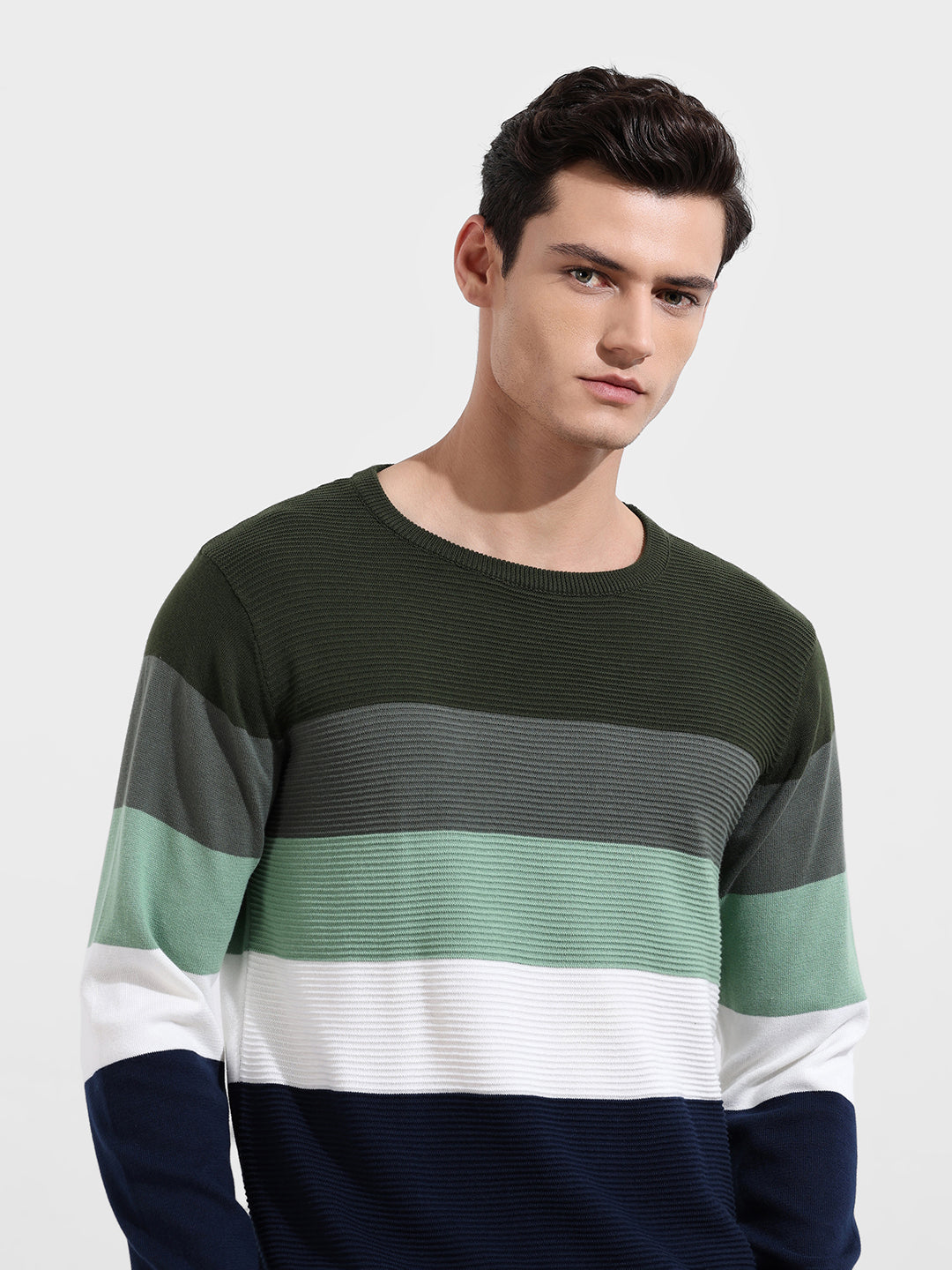 Men's Green Slim Fit Solid Flat Knit T-Shirt