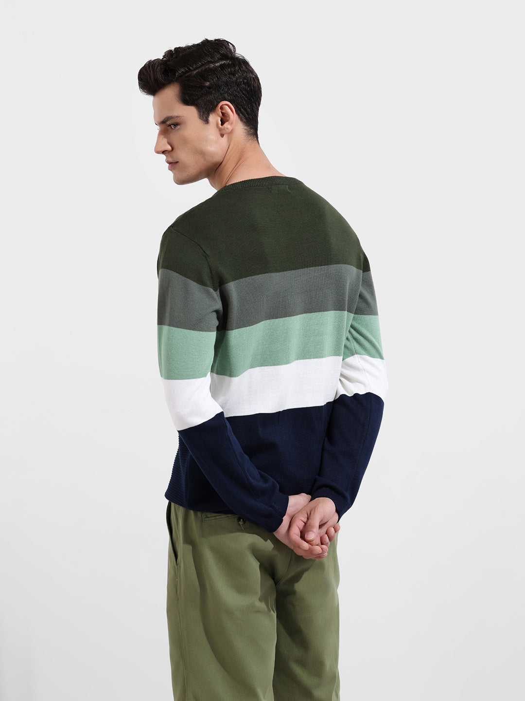 Men's Green Slim Fit Solid Flat Knit T-Shirt